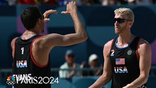 Team USA steamrolls France in Budinger Evans Olympic debut in beach volleyball  Paris Olympics [upl. by Ydiarf]