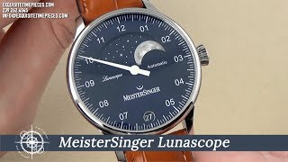 NEW MeisterSinger Lunascope Blue LS908 Single Hand Watch with Moon Phase Review [upl. by Ulises]