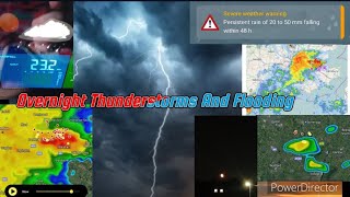 UK Weather Report Overnight Thunderstorms Flooding Tornado update and orange moon😎😎😎👍🏻👍🏻👍🏻⛈️🌧🌪🌕 [upl. by Ahcsrop]