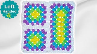 How to Crochet a Granny Square Rectangle Left Handed [upl. by Yllus815]