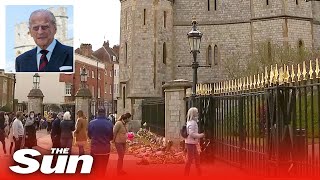 Live Prince Philip death  Well wishers lay flowers outside Windsor Castle [upl. by Fariss]