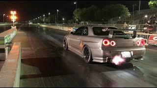 Monsta Made 900HP Nissan Skyline R34 Drag Race [upl. by Nakhsa895]