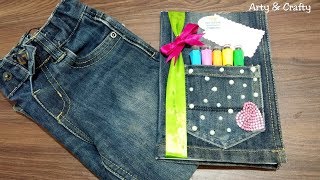 Bookcover DecorationNotebook Cover Design  DIY Old Jeans  File Cover Decoration by Arty amp Crafty [upl. by Talyah]