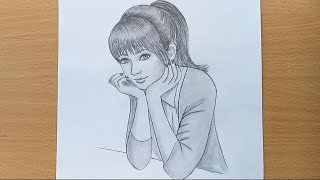 How to draw a girl step by step  Pencil Sketch drawing [upl. by Oiramad]