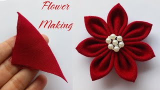 DIY How to make an adorable fabric rose flower in just 3 minutes  DIY Fabric Flower embroidery [upl. by Nyrtak164]