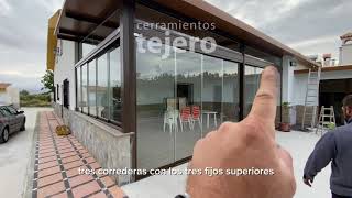 Instalación de cortinas de cristal corredera con fijo superior  Cerramientos Tejero [upl. by Erdnad]