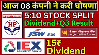 8 Stocks news • HPCL • IEX • JSW STEEL • PNB • High dividend result or stock split declared today [upl. by Temp]