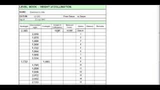 Taking Levels  Height of Collimation Level book [upl. by Carlen]