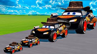 Big amp Small Long Bus Lightning McQueen Cowboy Spiked Thorns vs Thomas Trains  BeamNGdrive [upl. by Hayilaa]