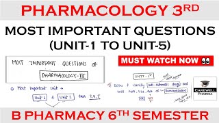 Pharmacology 6th semester Important Questions  Pharmacology 3 Important Questions Carewell Pharma [upl. by Annaj]