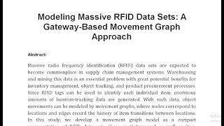 Modeling Massive RFID Data Sets A Gateway Based Movement Graph Approach [upl. by Kola]