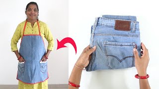 Kitchen Apron Cutting amp Stitching Tutorial from Old Jeans l Sonalis Creations [upl. by Essiralc]