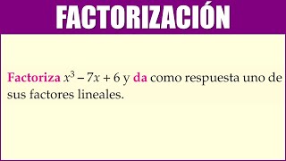 FACTORIZACIÓN  Factoriza x3 – 7x  6 y da como respuesta uno de sus factores lineales [upl. by Atiner]