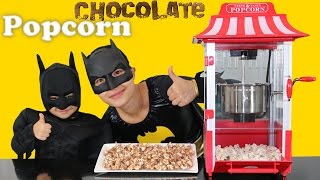 Making Chocolate Popcorn With Little Batman And Mumma Bat Kids Superhero Funtime At Home Ckn Toys [upl. by Eniladam]