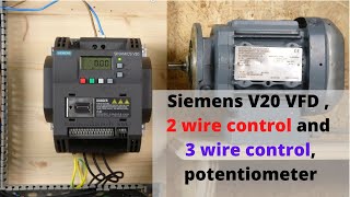 Siemens sinamics V20 VFD drive remote control 2 wire and 3 wire control parameter set up English [upl. by Zoellick]