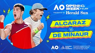 LIVE  Carlos Alcaraz v Alex De Minaur Charity Match  Opening Week  Australian Open 2024 [upl. by Lohse597]