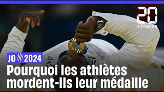 JO 2024  Pourquoi les athlètes mordentils leur médaille sur le podium [upl. by Francklin367]