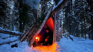 3 Days SOLO SURVIVAL in Winter Shelter  20° Camp in Bushcraft Cabin Build [upl. by Xonel416]