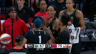 😳 Aja Wilson HELD BACK By Teammates amp Coach After Push To The Floor  Las Vegas Aces vs NY Liberty [upl. by Kirtap331]