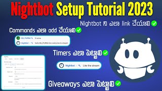 nightbot setup tutorial 2023 telugu  chatbot in live chat [upl. by Ahearn]