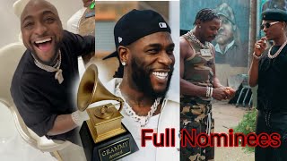 Grammy Award Nominations Full ListDavido Wizkid Burna Boy And Asake [upl. by Zerdna]