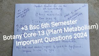 3 Bsc 6th Sem Botany Core13 Plant Metabolism Important Questions 2024  Utkal University [upl. by Llevert]