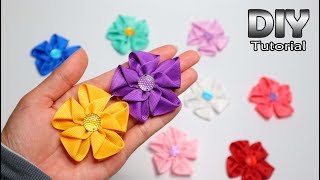 DIY  Tutorial Kanzashi Flower For Beginner  Grosgrain ribbon [upl. by Metcalf]