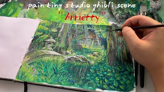 painting Studio Ghibli “Arriettyquot scene 🌱☀️ Gouache [upl. by Assilym]