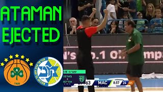 Ergin Ataman first ejection 202425  Panathinaikos  Maccabi [upl. by Eniamerej]