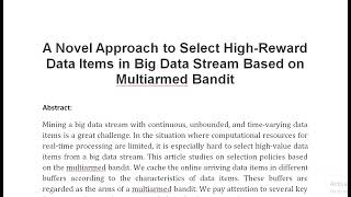 A Novel Approach to Select High Reward Data Items in Big Data Stream Based on Multiarmed Bandit [upl. by Nileuqaj]