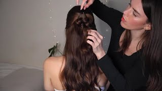 ASMR Hairstyling Curling Brushing out Curls Whispers and Soft Spoken [upl. by Anniram]