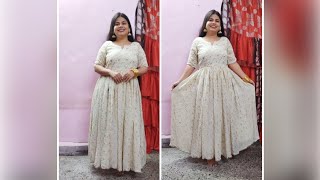 How to reuse old saree to make umrella dress👗  cutting and stitching umrella dress  Diwali outfit [upl. by Neraj]