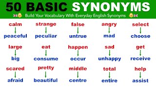 50 Basic Synonym Words in Everyday English [upl. by Seadon]