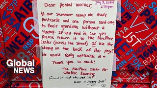 Canada Post worker saves the day after child forgets stamp on postcard to grandma [upl. by Spearing556]