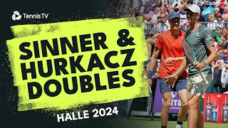 Jannik Sinner amp Hubert Hurkacz Play Doubles Together  Halle 2024 Match Highlights [upl. by Mariken872]