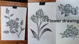 How To Draw Flowers  Tulip RoseVery Easy amp Simple Drawing  Art Video Flower drawing [upl. by Enitsirhk]