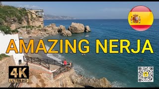 NERJAS COASTAL BEACH WALKING TOUR 4K VIEWS OF THE COSTA DEL SOL IN SPAIN  ESPANA [upl. by Eelyr]