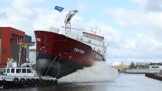 Hoogezand  Tewaterlating van de Triton bij Bodewes Shipyards [upl. by Yeung]