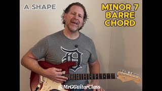 How To Play Minor 7 Barre Chord  A Shape [upl. by Kcirdez]