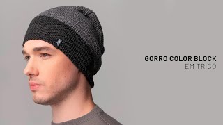 Gorro em tricô Color Block preto e chumbo Fiero [upl. by Warms]