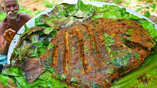 BIG BLACK POMFRET FISH KERALA STYLE POLICHATHU  Traditional Delicious Village Food Village Grandpa [upl. by Clayberg]