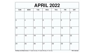 Printable April 2022 Calendar Templates with Holidays  Wiki Calendar [upl. by Efrem]