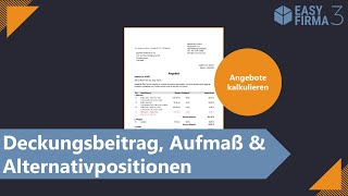 Deckungsbeitrag Aufmaß und Alternativpositionen mit EasyFirma 3 [upl. by Eriha252]