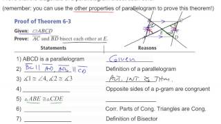 Proof of properties of a parallelogram diagonals bisect each other [upl. by Nnylekoorb]