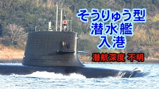 秘！潜航深度、そうりゅう型潜水艦佐世保港入港 [upl. by Meensat787]