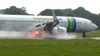 Transavia ► Boeing 737800 ► Wet runway reverse thrust Landing ✈ Groningen Airport Eelde [upl. by Ilajna408]