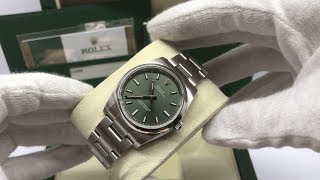 SN 3594 Rolex Oyster Perpetual 34mm Green Dial [upl. by Ynnam]