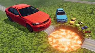 Giant amp Small Cars vs Giant Lava Pit – BeamNG Drive BeamNG Crash [upl. by Ymmac]