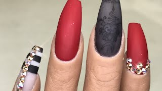 UÑAS Rojas con Negro  Decoración de UÑAS en Gel [upl. by Alaine]