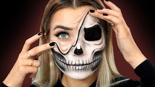 HALF SKULL PEELING SKIN HALLOWEEN MAKEUP TUTORIAL  PRIMARK GIVEAWAY ad [upl. by Koppel]